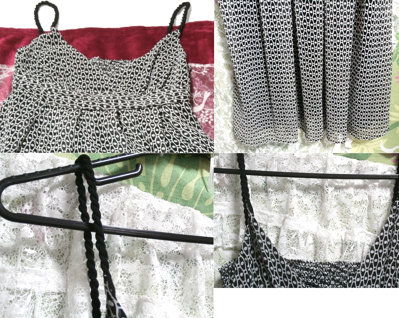 三つ編み黒肩紐ネグリジェワンピース Black shoulder strap negligee dress, ワンピース, ひざ丈スカート, Mサイズ