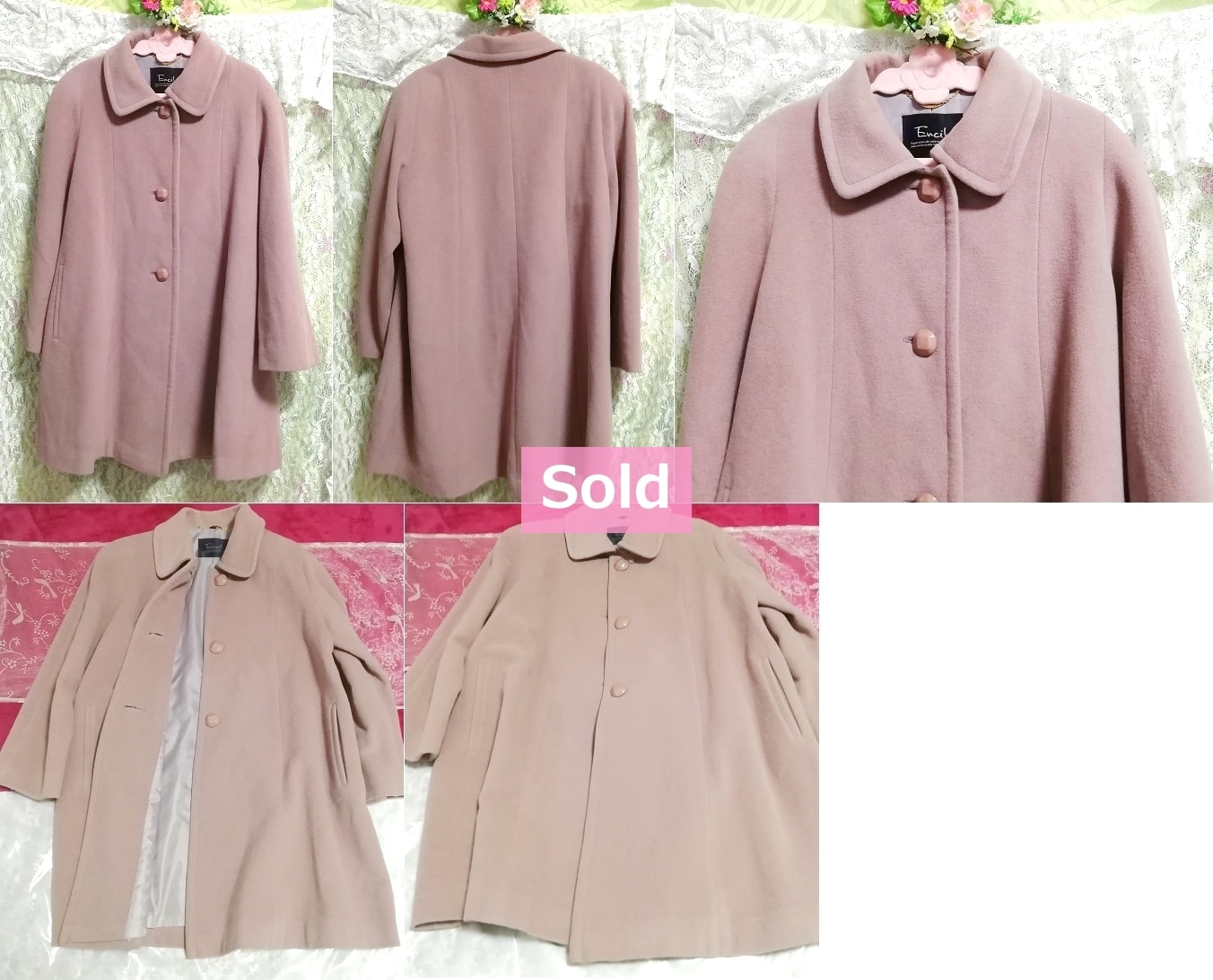 Pelo rosa violeta Abrigo / chaqueta largo 100% simple / hecho en Japón Pelo violeta rosado Abrigo / chaqueta largo 100% simple / Hecho en Japón