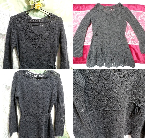 Gray gray knitting lace sweater knit tops, knit, sweater, long sleeve, m size