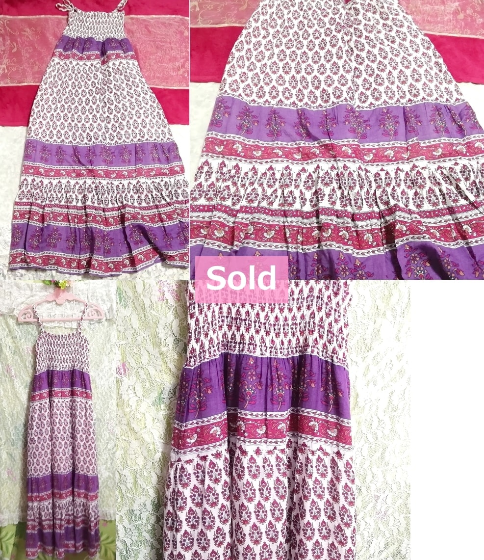 ROTEROSE Purple white red ethnic pattern 100% cotton long maxi one piece