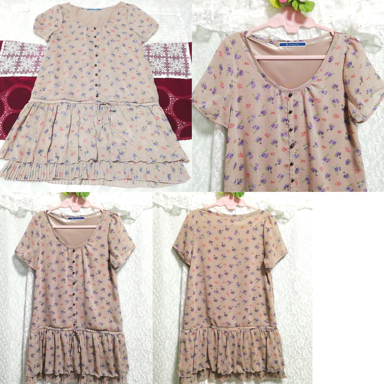 Льняное шифоновое платье-туника-неглиже с цветочным узором, туника, короткий рукав, размер м