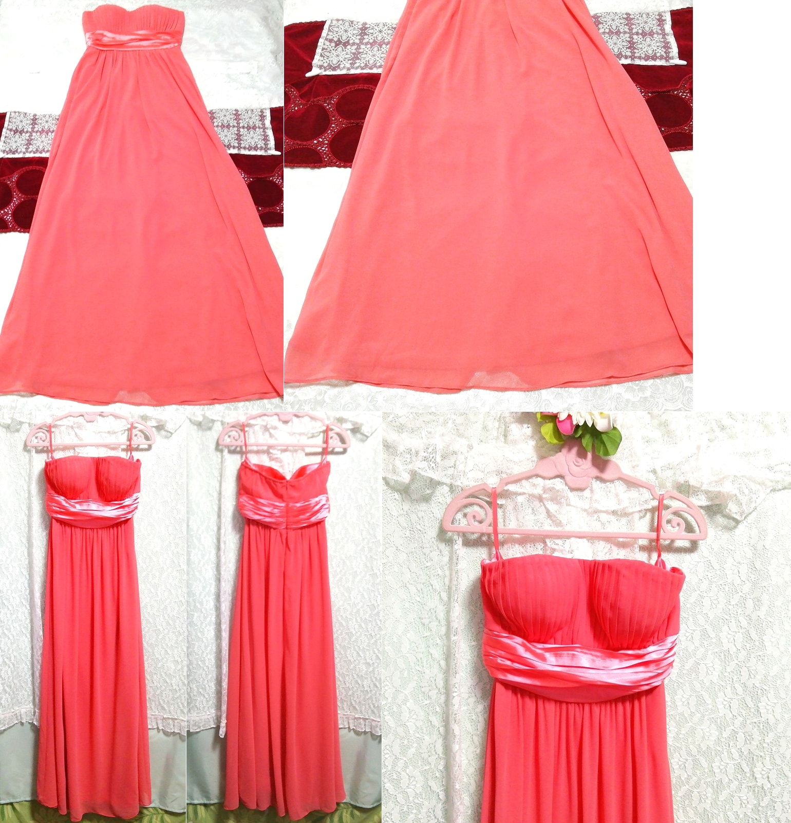Vestido largo camisón negligee de gasa rosa salmón, moda, moda para damas, ropa de dormir, pijama