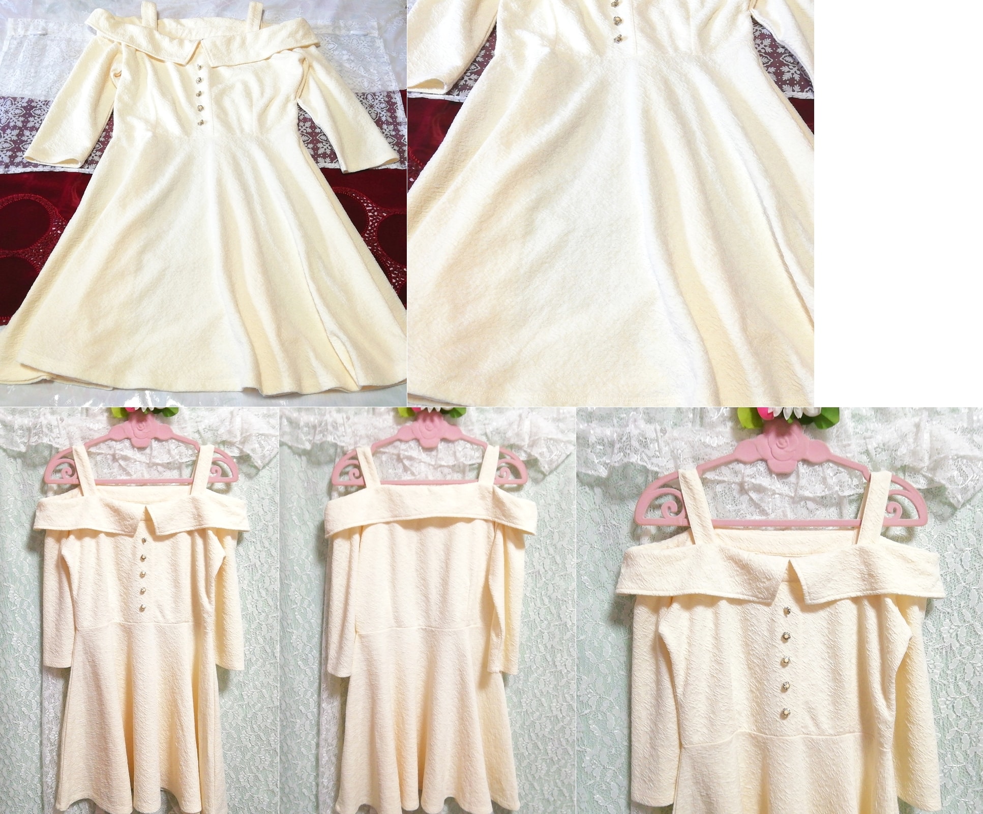 Cremeweißes, langärmliges Tunika-Negligé-Nachthemdkleid mit Camisole-Pullover, Tunika, lange Ärmel, Größe m