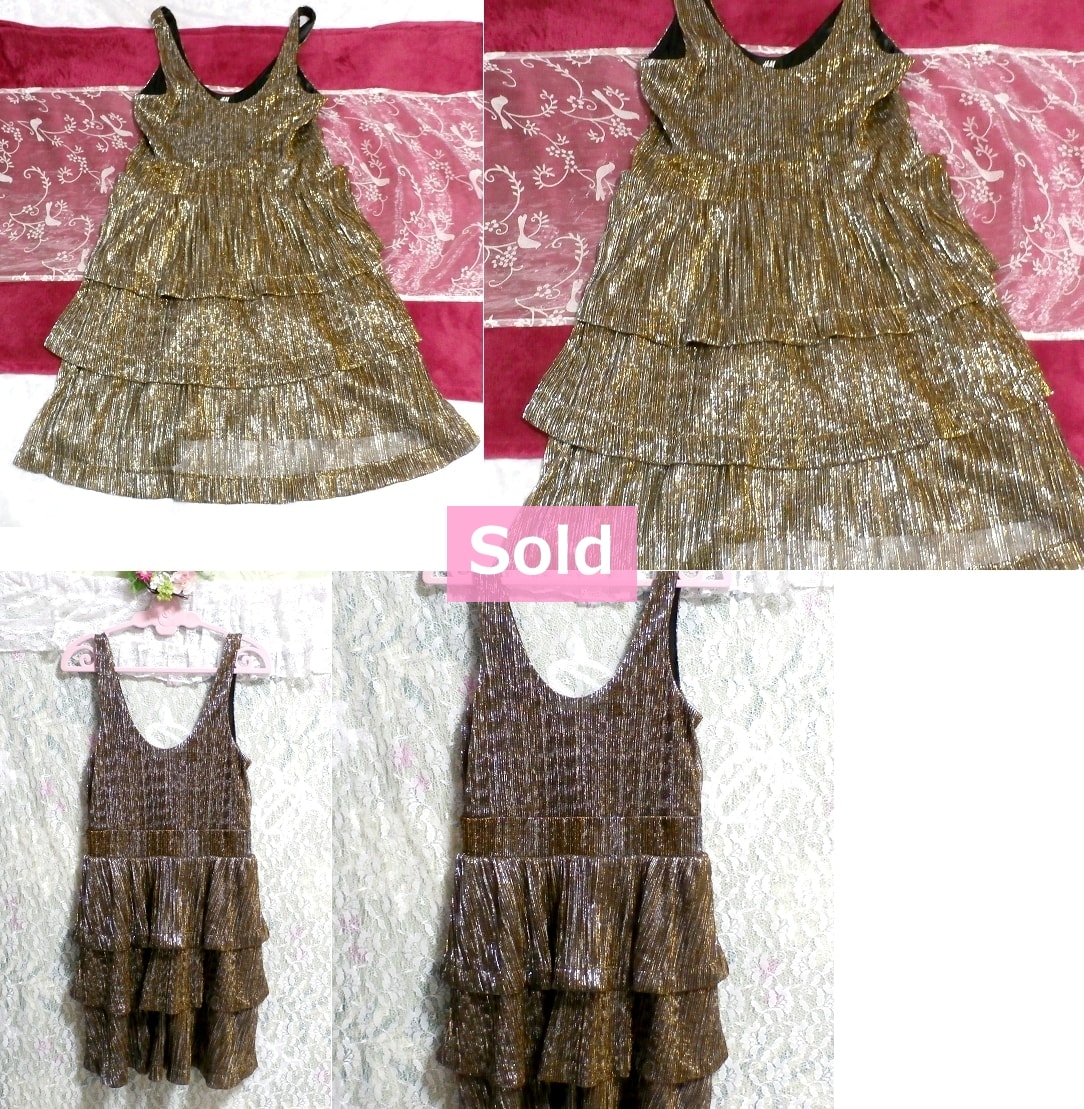 金色ノースリーブ3段スパンコールミニスカートワンピース Golden sleeveless three steps sequins mini skirt onepiece