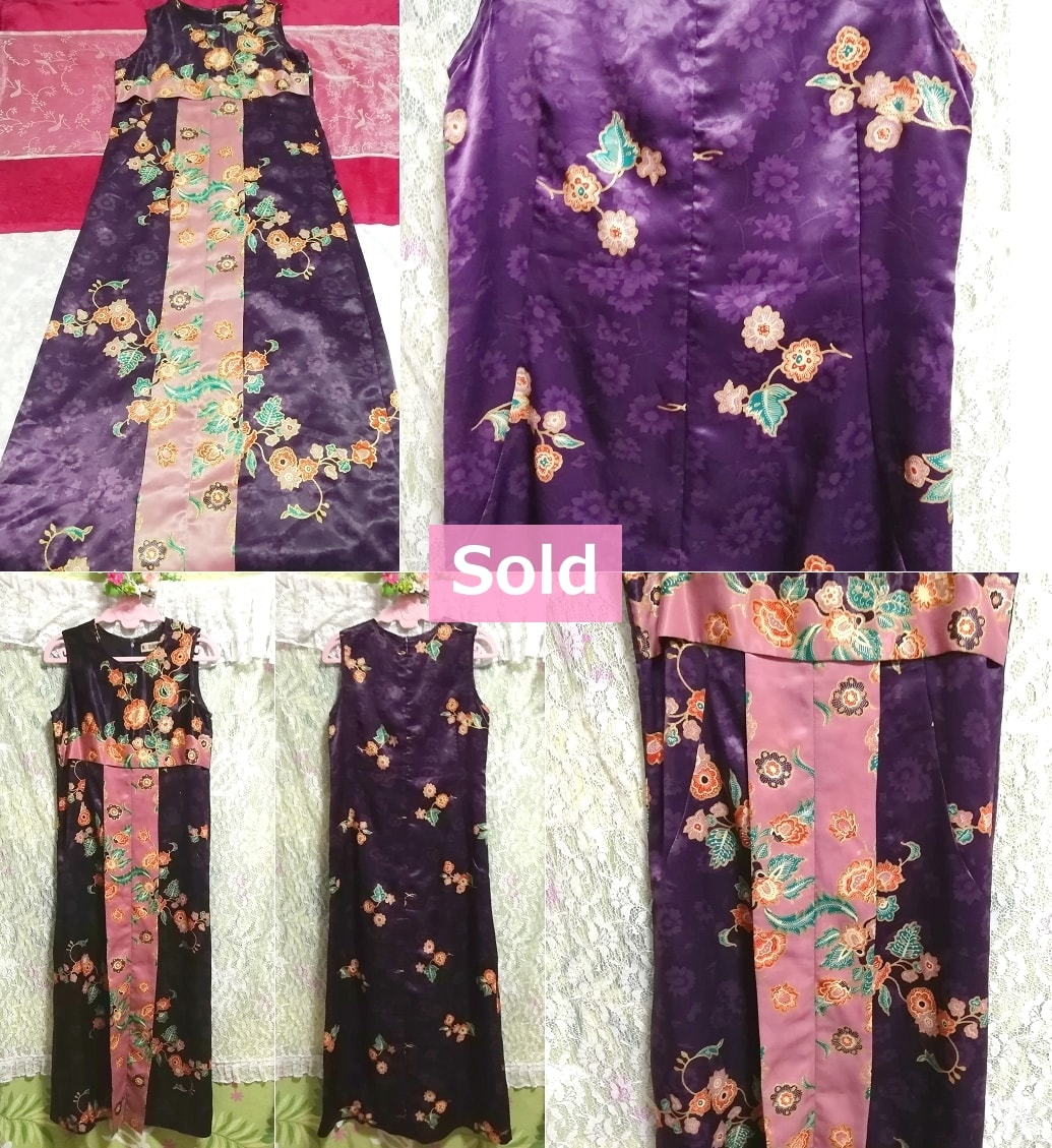 インドネシア製紫民族エスニック柄ノースリーブマキシロングワンピース Indonesian made purple ethnic pattern sleeveless maxi onepiece