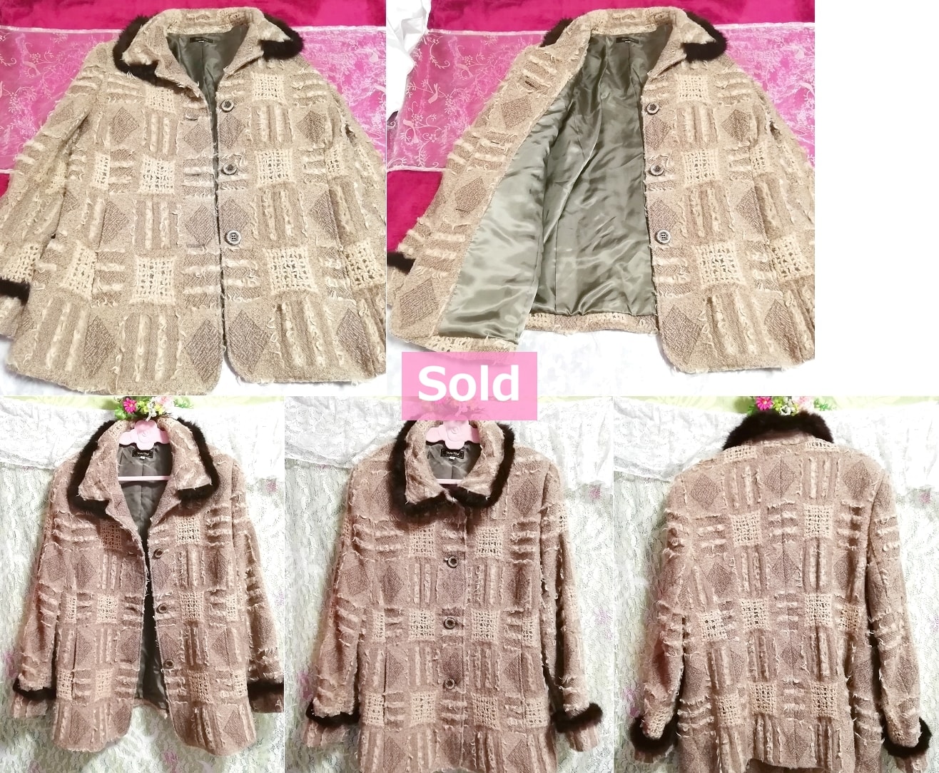 Made in japan flax color brown rabbit fur coat mantle Made in japan flax color brown rabbit fur coat mantle
