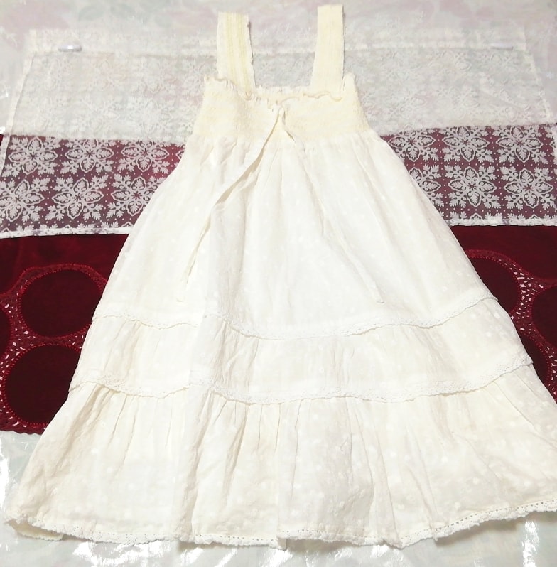 白綿コットンノースリーブ ネグリジェ ナイトウェア ハーフワンピース White cotton cotton sleeveless nightwear half dress, ワンピース, ひざ丈スカート, Mサイズ
