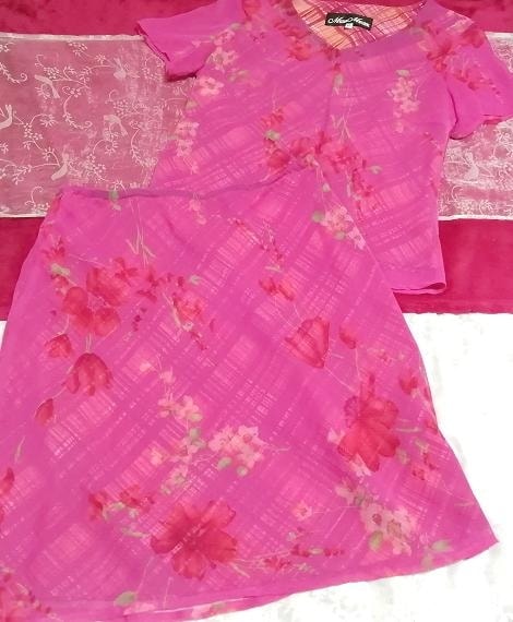 粉色紫色花朵图案雪纺上衣裙子2件套，时尚&女士时尚&其他