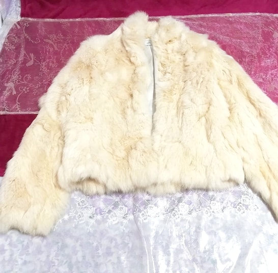 フローラルホワイトラビットファーコート羽織外套 Floral white rabbit fur coat