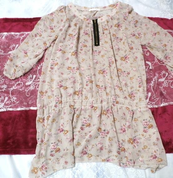 KLEIN PLUS black gold chuck brown pink flower pattern / tunic / one piece, tunic & long sleeves & M size