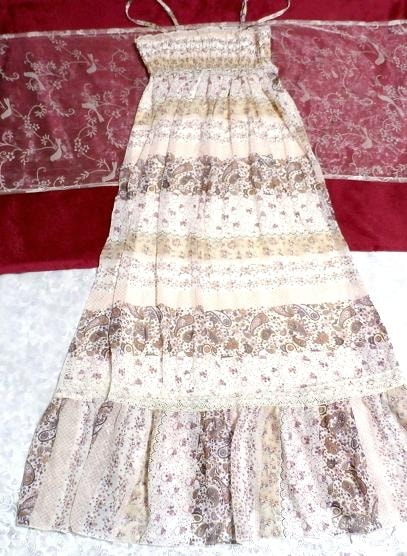 Blanc rose motif floral motif ethnique mousseline de soie camisole maxi longue jupe robe fleur ethnique mousseline de soie camisole maxi jupe une pièce, robe & jupe longue & taille M