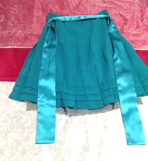 緑グリーンサテンリボンミニフレアスカート Green satin ribbon mini flare skirt
