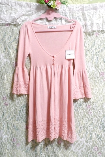 GUIZOT Acrylic cotton pink lace cardigan tunic / tops Acrylic cotton pink lace cardigan tunic / tops