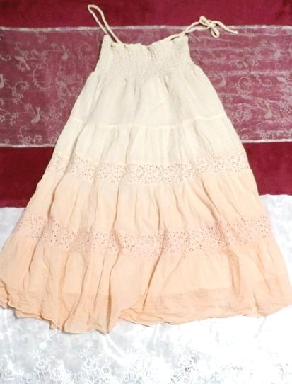 Orange floral white gradation pattern lace camisole one piece, dress & knee length skirt & L size