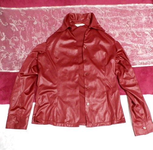 Leather-style red wine red glossy haori cardigan blouse Wine red gloss cardigan blouse