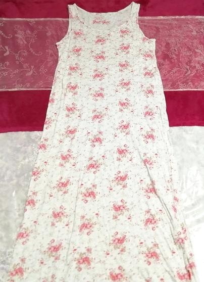 Patrón de flor de ceniza blanca sin mangas maxi de una pieza, vestido y falda larga y talla M