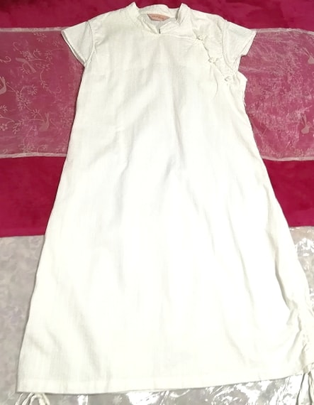 インドネシア製白チャイナドレス風コットン100%チュニックワンピース Indonesian white cheongsam-style cotton 100% tunic onepiece