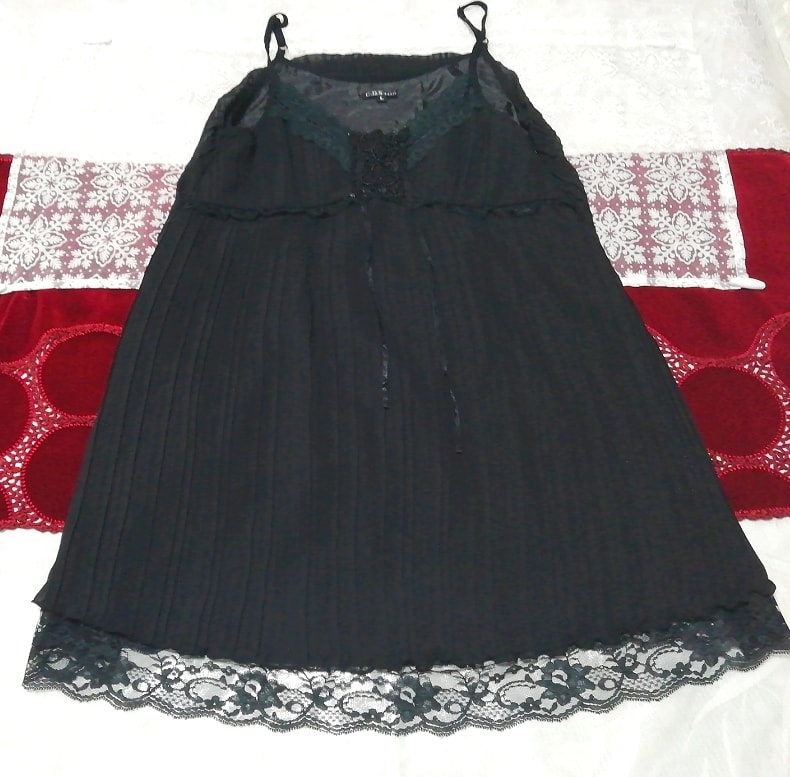 ब्लैक लेस प्लीटेड स्कर्ट शिफॉन नाइटगाउन कैमिसोल ड्रेस, पहनावा, महिलाओं का फैशन, अंगिया