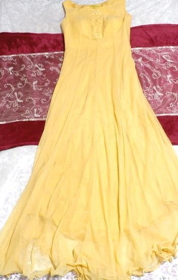 黄色インディアンネグリジェノースリーブシフォンフレアドレスマキシワンピース Yellow Indian chiffon negligee maxi dress, ワンピース&ロングスカート&Mサイズ