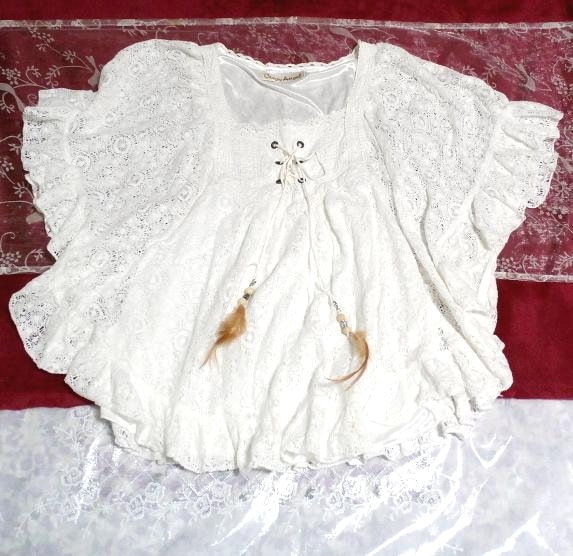 White feather lace cotton poncho style tunic / tops, tunic & other sleeve length & M size