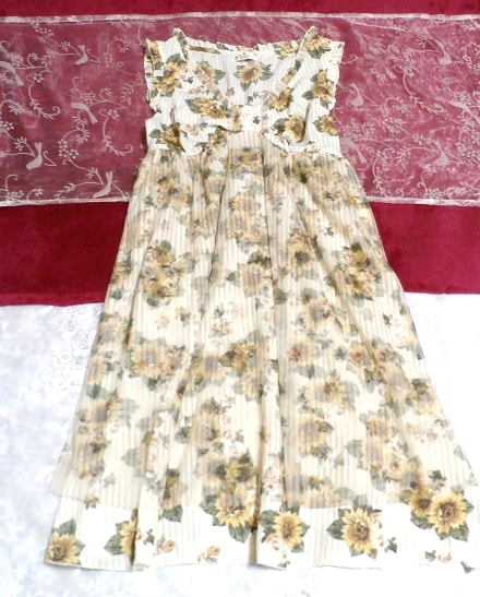 ひまわり花柄ノースリーブレースチュニックワンピース/トップス Sunflower floral pattern sleeveless lace tunic onepiece/tops