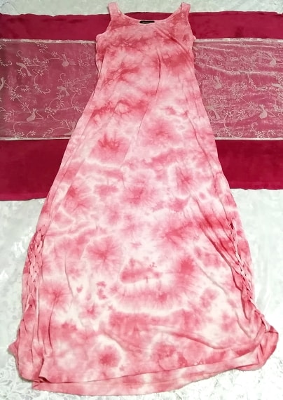 ピンク三編みスリットノースリーブロングスカートマキシワンピース Pink knitting slit sleeveless long skirt maxi onepiece
