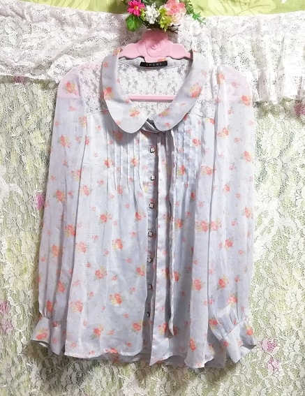 水色花柄ブラウス羽織/カーディガン Light blue flower pattern blouse coat/cardigan