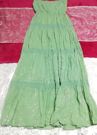 インド製緑グリーンシフォンロングスカートマキシワンピース Indian green chiffon long skirt maxi onepiece