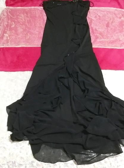 DELARU マカウ製黒キャミソールマキシワンピースドレス Macau black camisole maxi onepiece dress, ワンピース&ロングスカート&Mサイズ