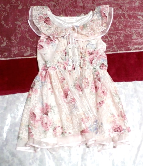 LIZ LISA リズリサ 白ホワイトピンク花柄フリルチュニック/ワンピース White pink flower pattern ruffle tunic onepiece