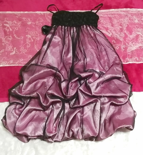 紫パープル黒トップスレースキャミソールワンピースドレス Purple black tops lace camisole onepiece dress