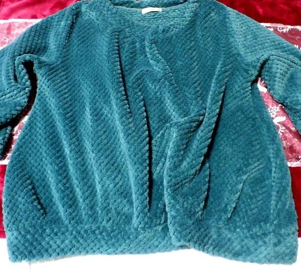 Темно-зеленый пушистый свитер с длинными рукавами и вязаными топами., вязать, свитер, длинный рукав, размер м