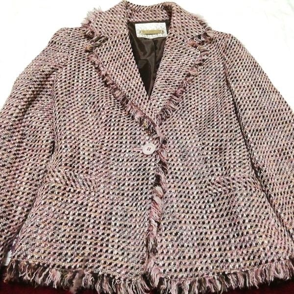 CECIL McBEE セシルマクビー ピンク黒編みジャケットコート外套 Pink black knit jacket coat cloak, ジャケット、上着&ジャケット、ブレザー&Mサイズ