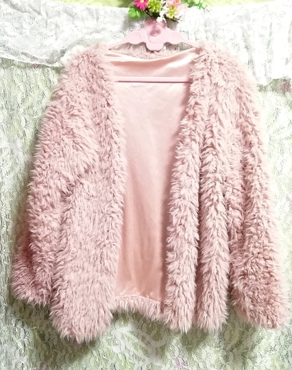 粉色mocomoco蓬松开襟衫/羊毛衫/ haori粉色mocomoco蓬松开襟衫/羊毛衫