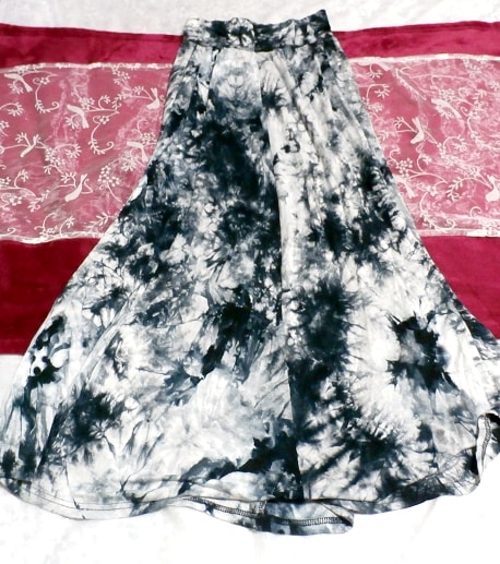 白黒灰青色アート柄ロングマキシスカート/ボトムス Black white gray blue art pattern long maxi skirt