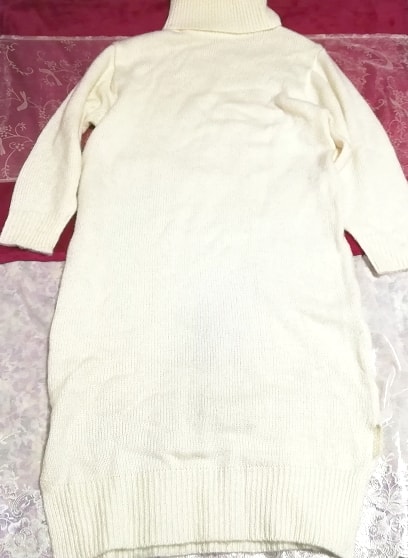 Suéter blanco de manga larga de una pieza larga / punto / tops Suéter blanco de manga larga de una pieza larga / tejido / tops