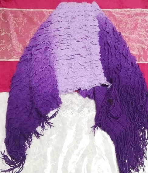 紫パープルフリンジポンチョケープストール Purple fringe poncho cape stole
