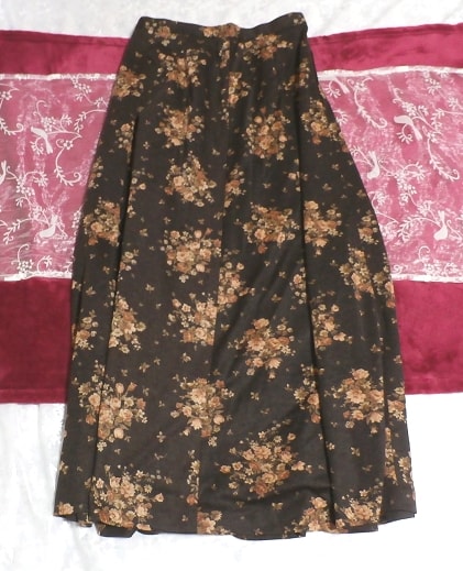 Falda larga / pantalones largos con estampado de flores de color marrón oscuro