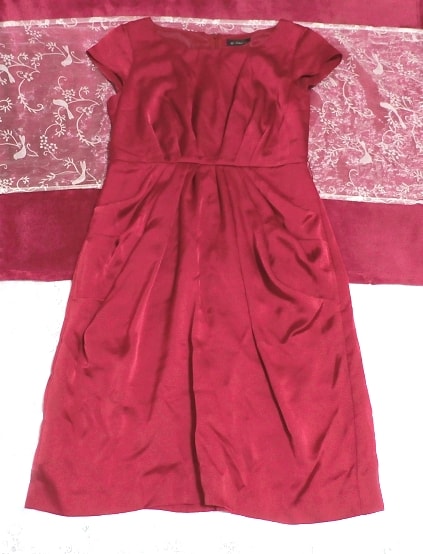 赤ワインレッド光沢チュニックワンピース Wine red glossy tunic dress