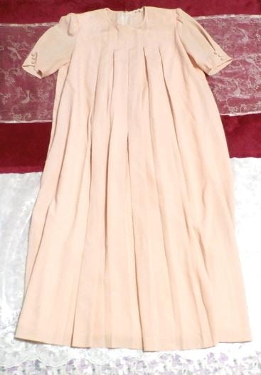 ピンクロング半袖チュニック/ワンピース Pink long short sleeve tunic onepiece, ワンピース&ひざ丈スカート&Mサイズ