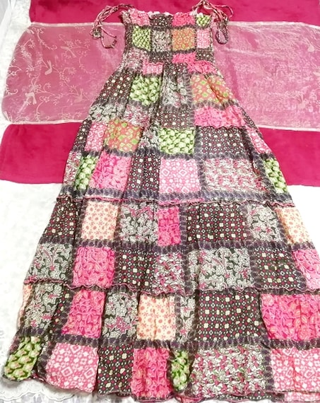 Made in India Colorful check floral pattern 100% chiffon long maxi dress Colorful cotton 100% chiffon maxi onepiece made in india