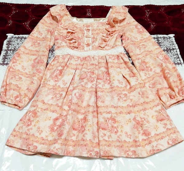 LIZ LISA リズリサ ピンク花柄フリル長袖チュニックトップス Pink floral frilled long sleeve tunic tops