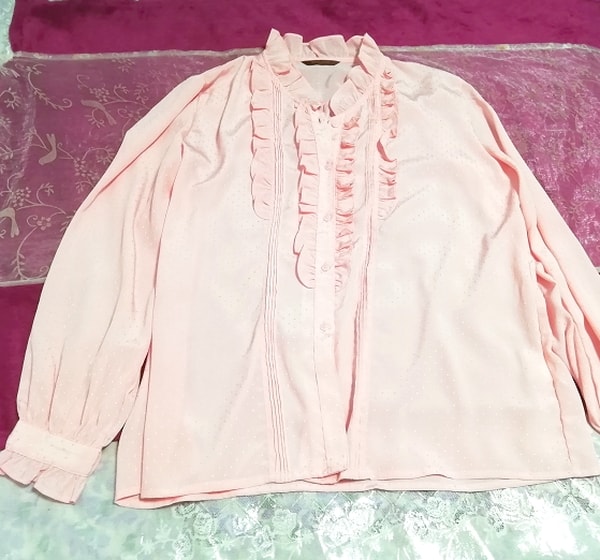 SAINTMUSE ライトピンクシフォンフリルブラウス羽織カーディガン Light pink chiffon frill blouse cardigan