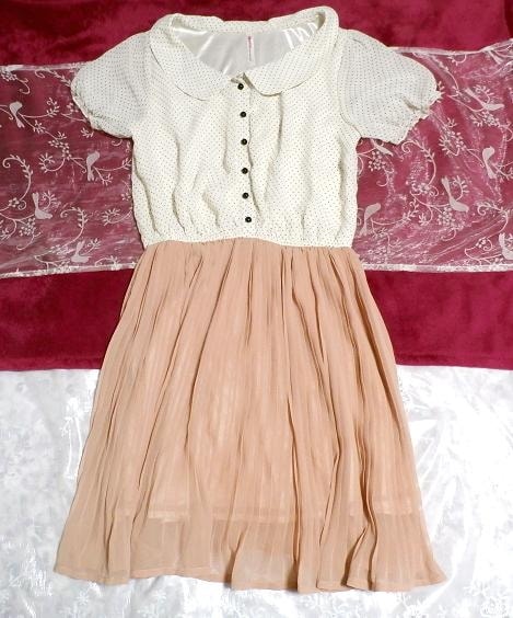 白水玉ブラウストップスとピンクチュールスカートワンピース White water ball pattern blouse tops pink tulle skirt onepiece, ワンピース&ひざ丈スカート&Mサイズ