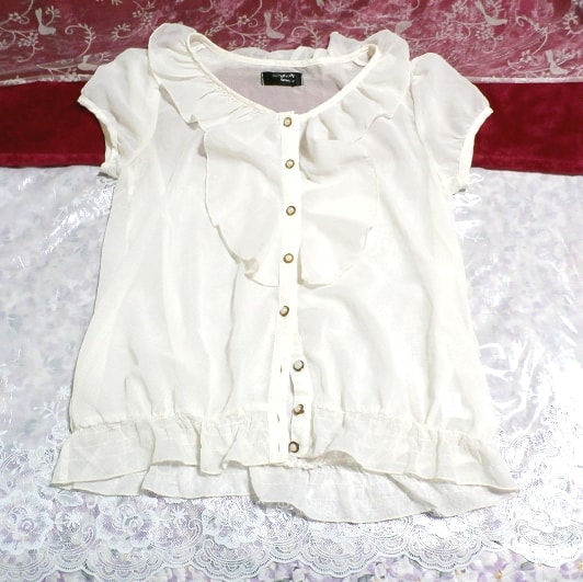 Белая шифоновая блузка с короткими рукавами с рюшами / топы / хаори Белая шифоновая блузка с короткими рукавами с короткими рукавами с рюшами