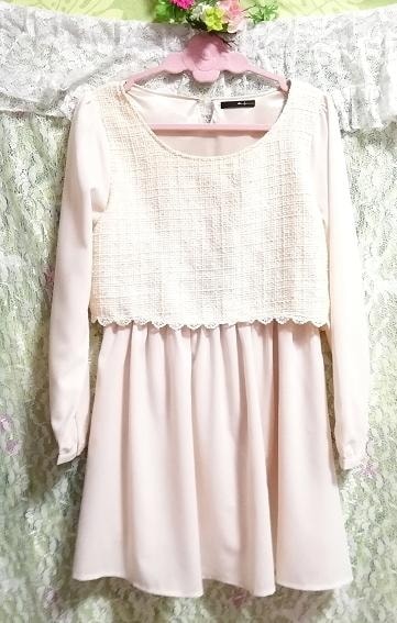 樱桃粉红色雪纺棉蕾丝上衣雪纺裙一件，连衣裙和膝盖长度的裙摆，M码