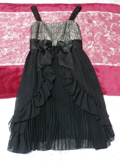 黒と金のキャミソールワンピースフリルスカートドレス Black gold camisole onepiece frill skirt dress