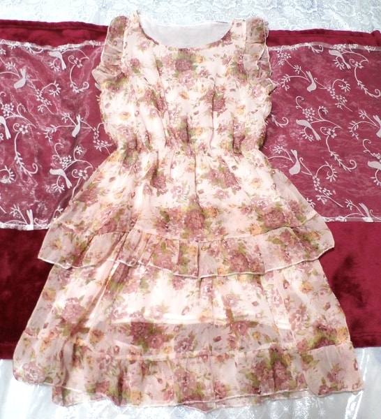 라이트 핑크 플라워 패턴 프릴 귀여운 작은 드레스 / 튜닉