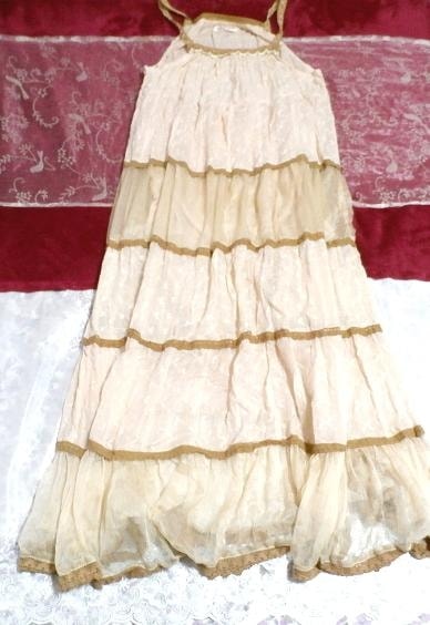 綿コットン100%ピンクブラウンネグリジェキャミソールマキシワンピース Cotton 100% pink brown fluffy negligee camisole dress, ワンピース, ロングスカート, Mサイズ