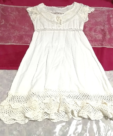 White cotton 100% lace short sleeve tunic one piece